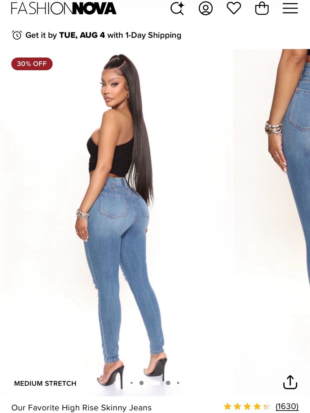 Fashion Nova Medium Wash High-Rise Ripped Skinny Jeans - Blue - Picture 6 of 7